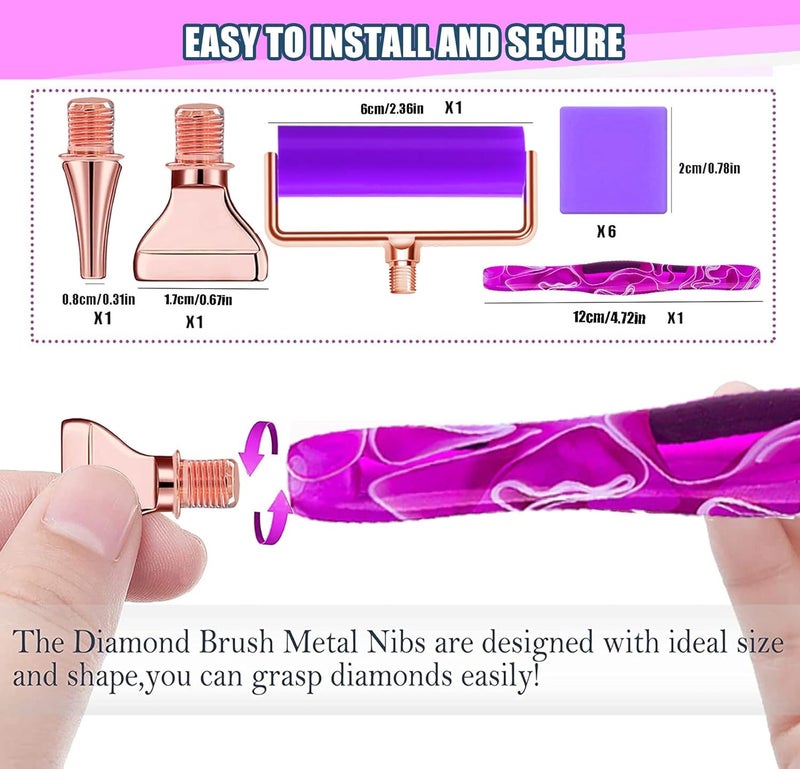 Heyseri 10PCS Diamond Painting Pen Accessories Tools Set, Ergonomic Diamond Art Pen and 6 Painting Glue Clay, Exquisite Stainless Steel Metal Pen Tips, Comfort Grip and Faster Drilling (Purple) - Image 4